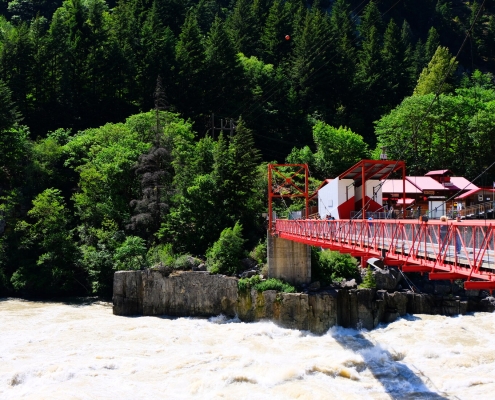 suspension bridge over river