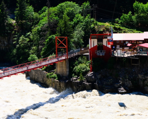 suspension bridge over river